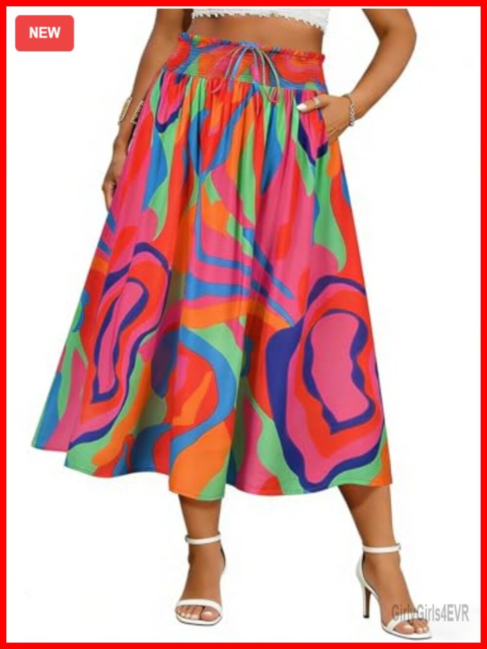 Plus Size Floral Maxi Skirt High Waist A-Line Rayon with Pockets
